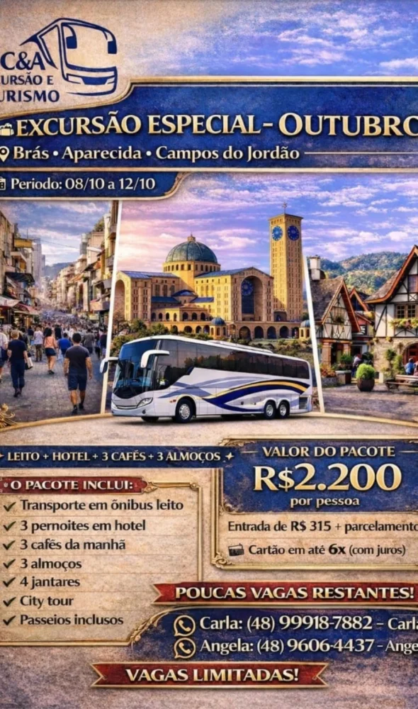 Excursão Especial Outubro - Brás, Aparecida e Campos do Jordão